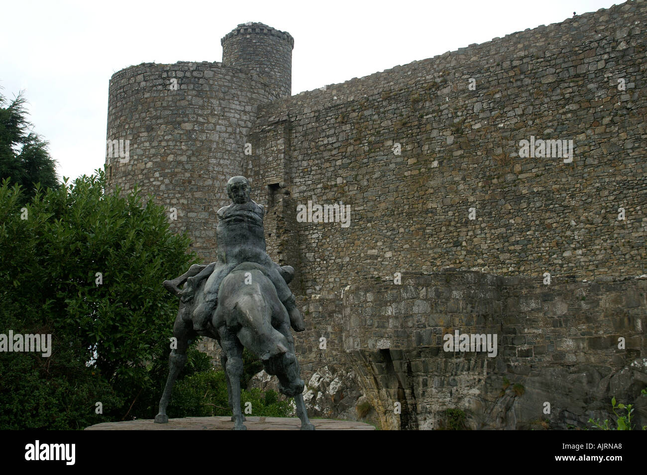 Statue of two kings beside Harlech castle Gwynedd Wales United Kingdom Great Britain Stock Photo