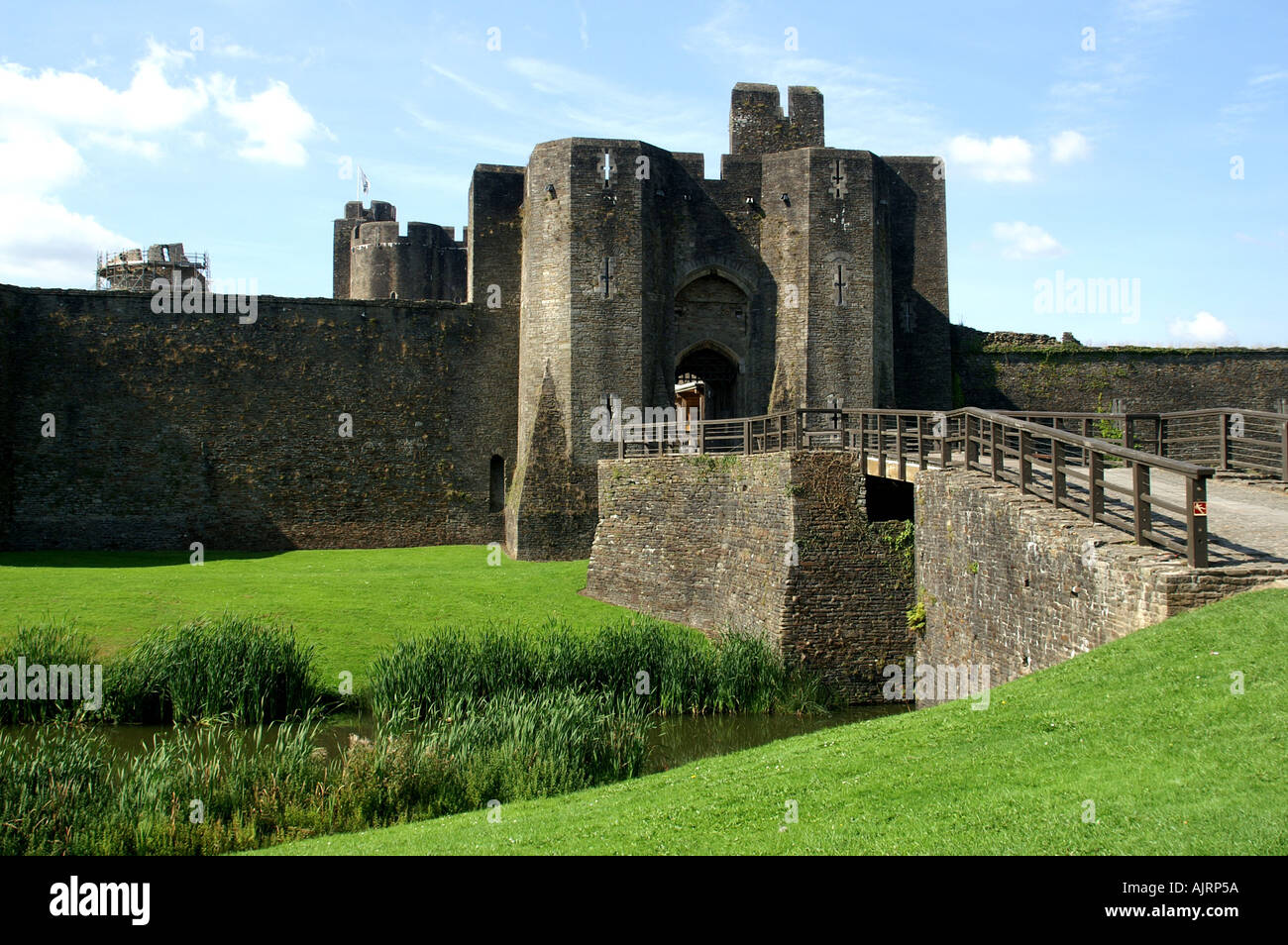 View of Caerphilly castle Wales United Kingdom Great Britain Stock