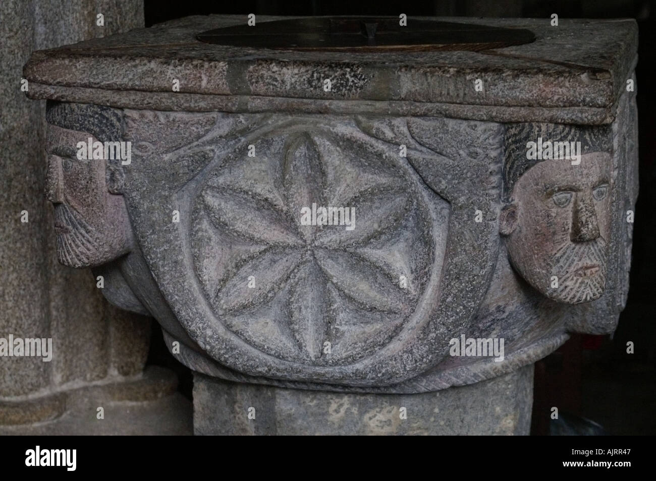 The font inside St Nonna church at Altarnun Cornwall England Stock Photo