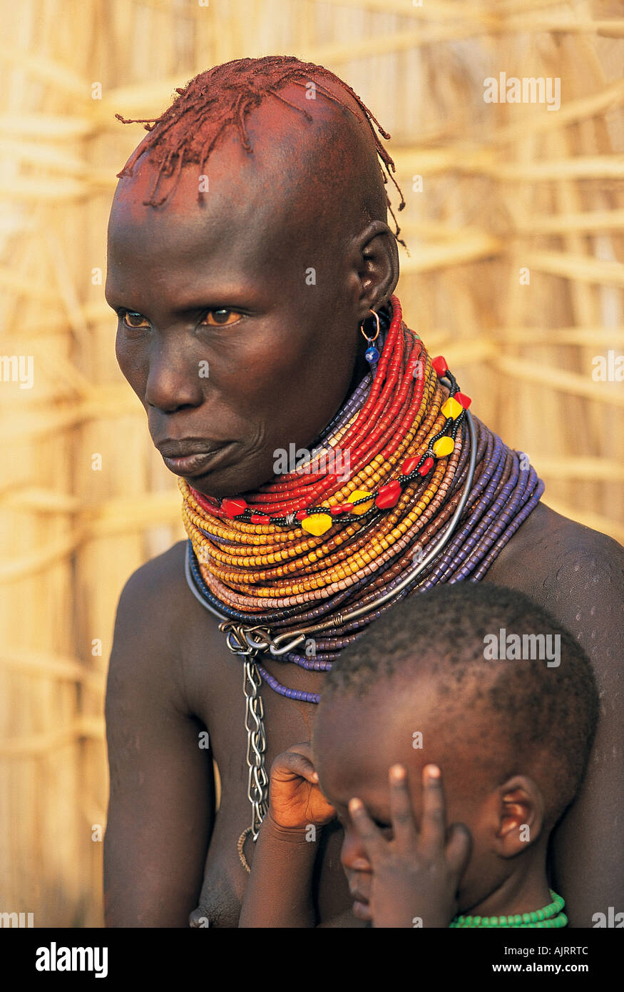 Portrait of ornamented Turkana woman, Kenya. Stock Photo