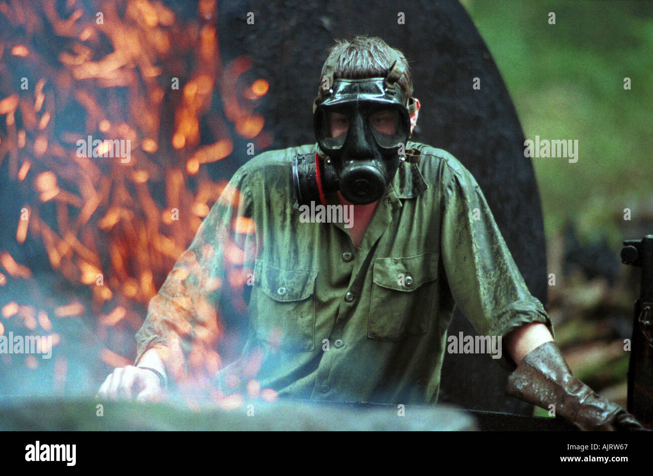 A charcoal burner at work in Warwickshire. Stock Photo