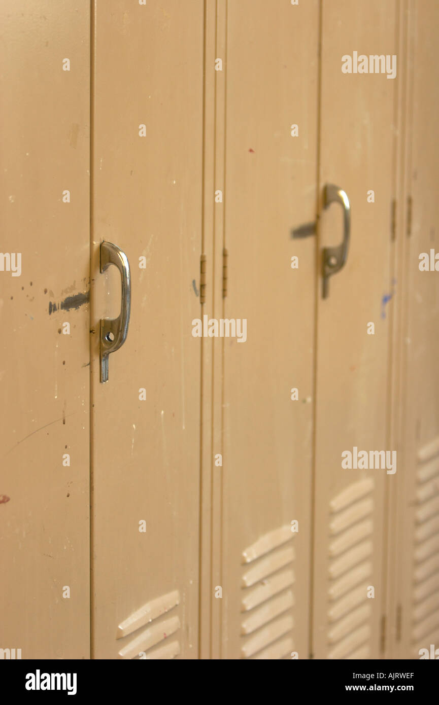 School lockers in an elementary school classroom in Ohio Stock Photo