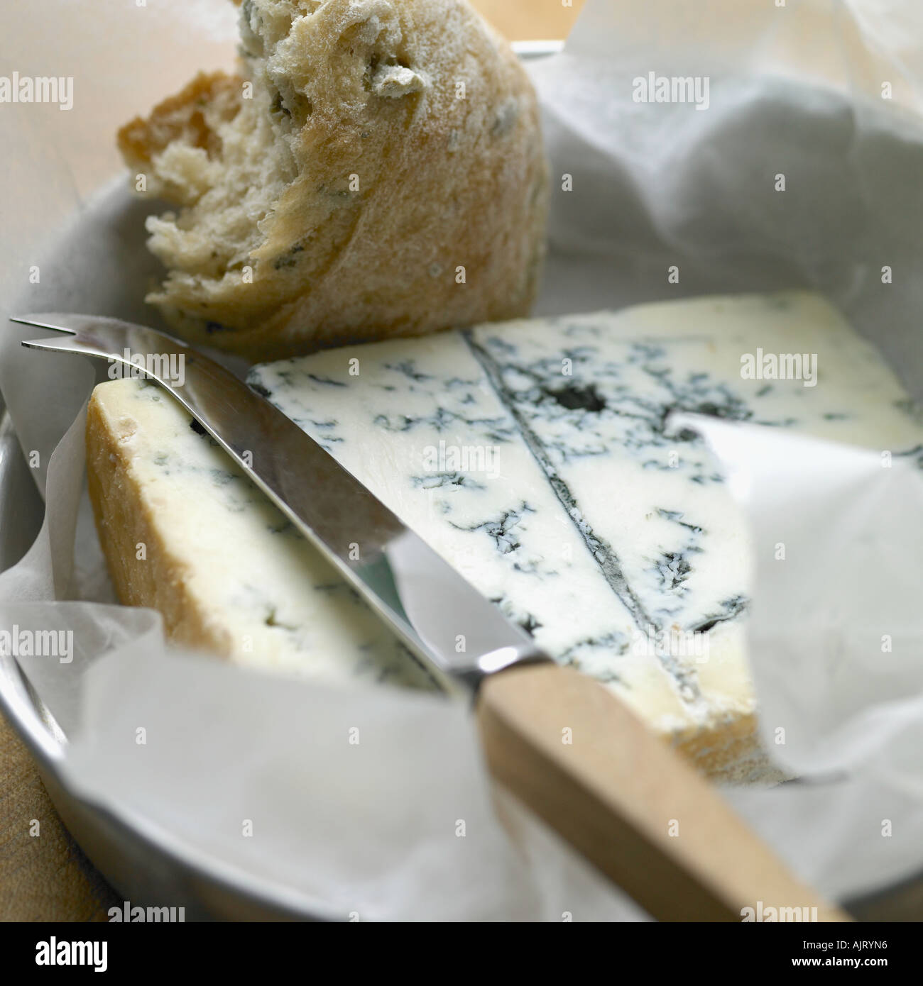 Gorgonzola cheese with ciabatta bread Stock Photo