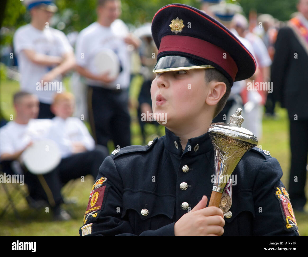 Whistling Band Major at 'The Field' during the Orange Order parade day on 12th July Stock Photo