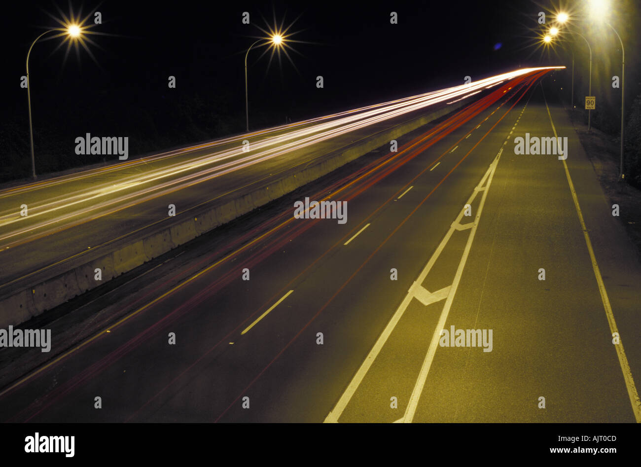 Car lights on highway at night Stock Photo Alamy