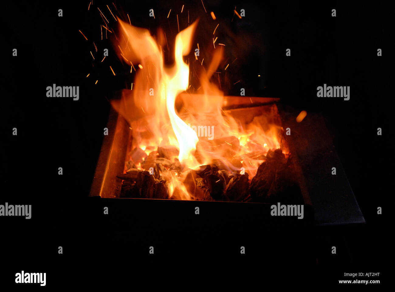 Red hot glowing barbeque coals Stock Photo