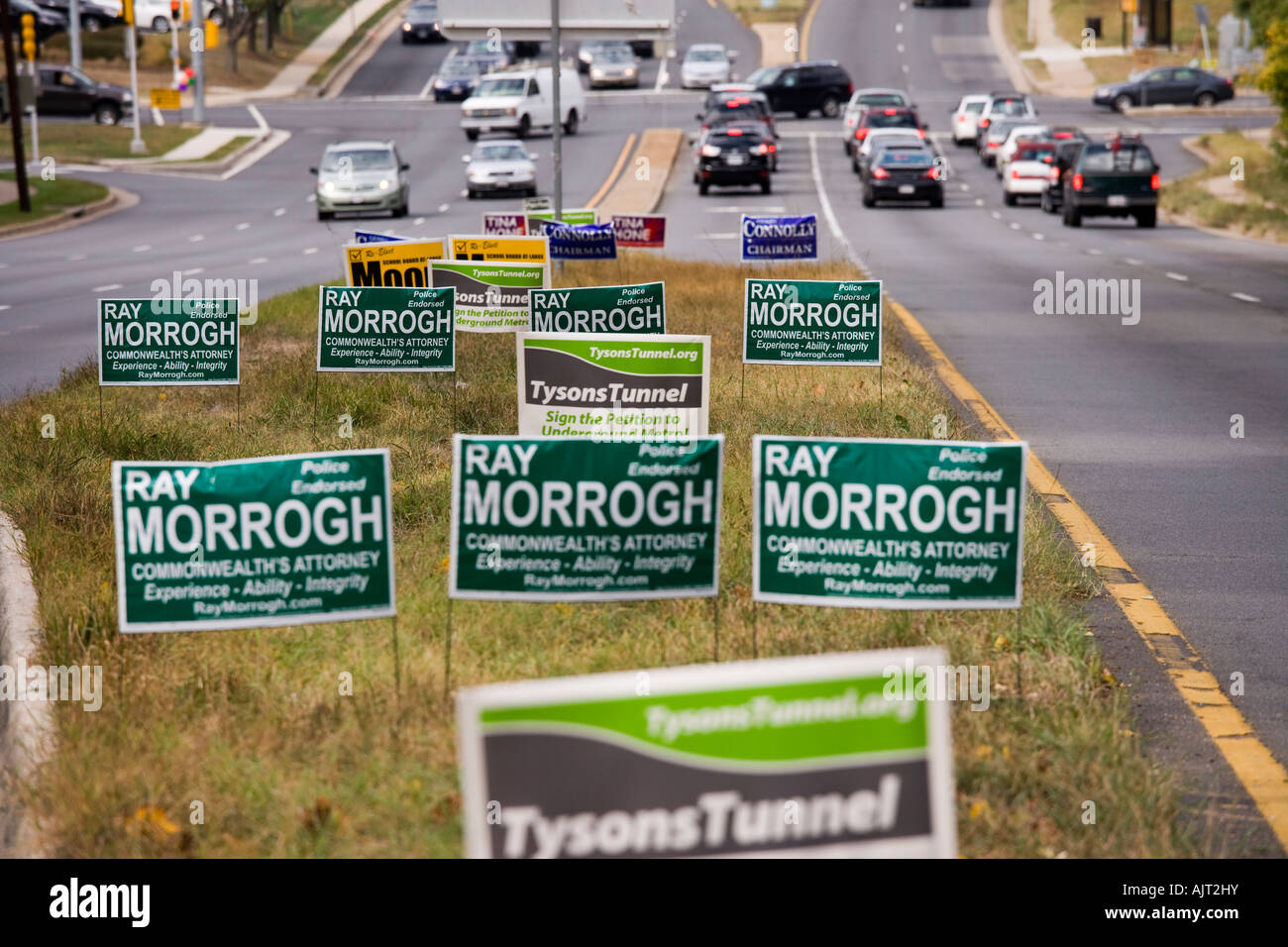 Posters on Leesburg Pike for local elections in Tysons Corner Fairfax County, Virginia near Washington DC Stock Photo