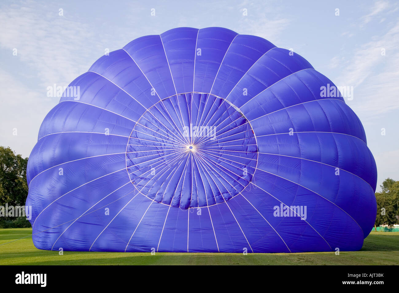 Hot air balloon being inflated on the ground Stock Photo