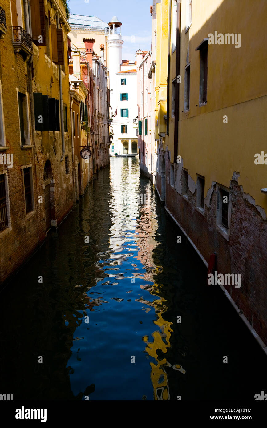 colourful portrait view from a bridge of narrow canal in Venice Stock ...