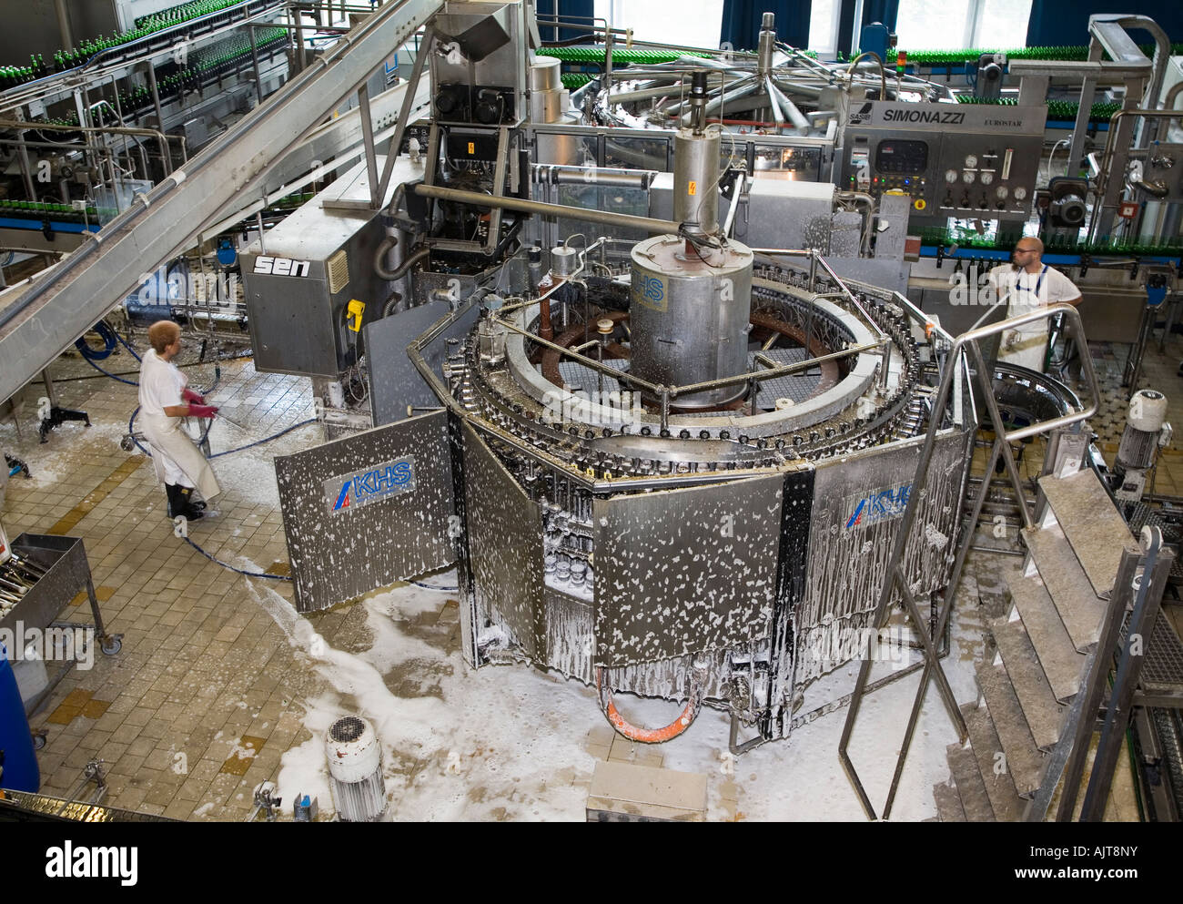 Cleaning equipment using detergent in Budvar brewery Ceske Budejovice