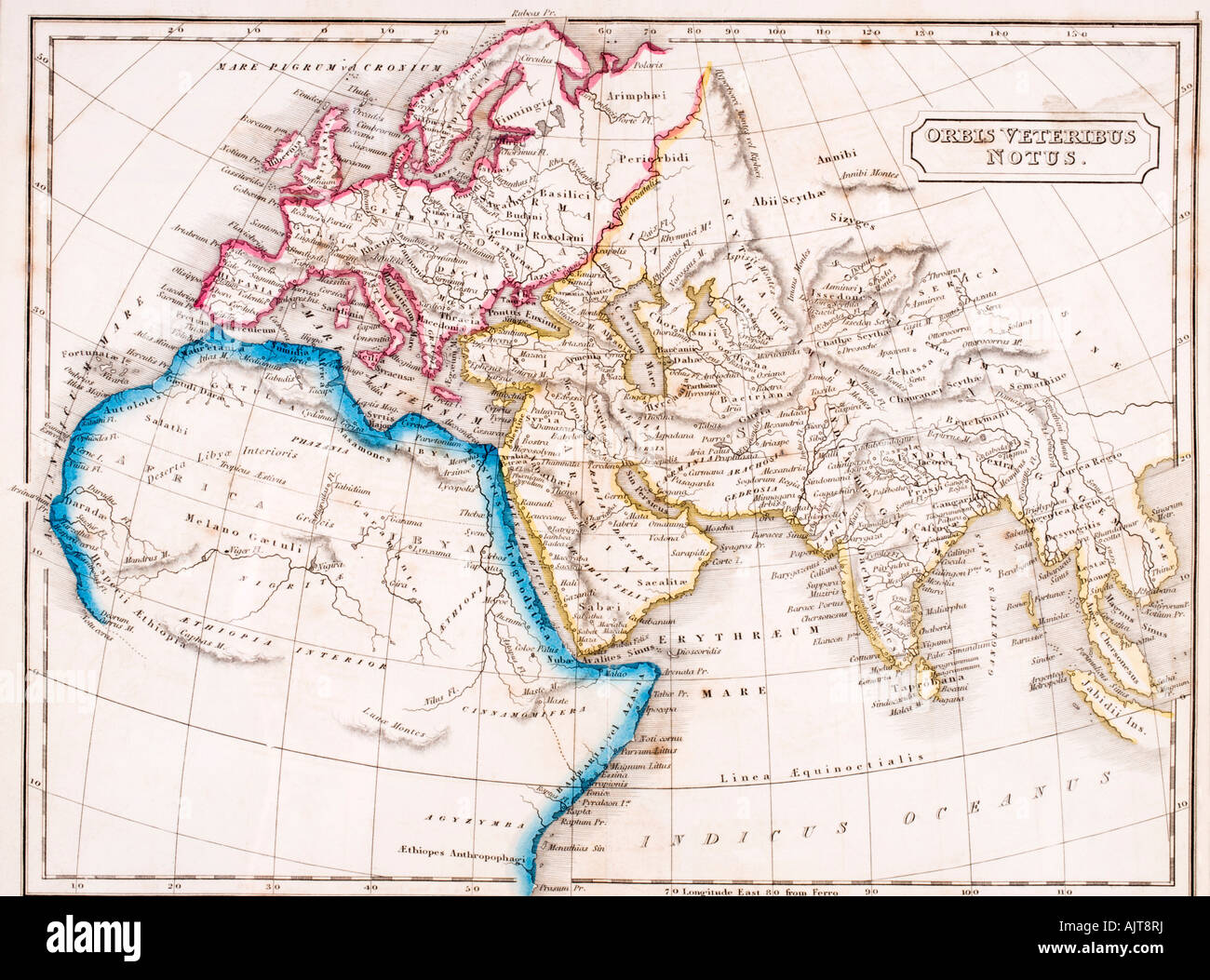 Map of Europe, Northern Africa and Western Asia, Orbis Veteribus Notus. Stock Photo