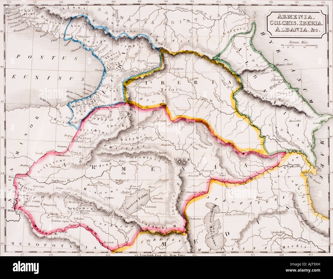 Map of Armenia, Colchis, Iberia and Albania. From The Atlas of Ancient Geography by Samuel Butler published circa 1829 Stock Photo