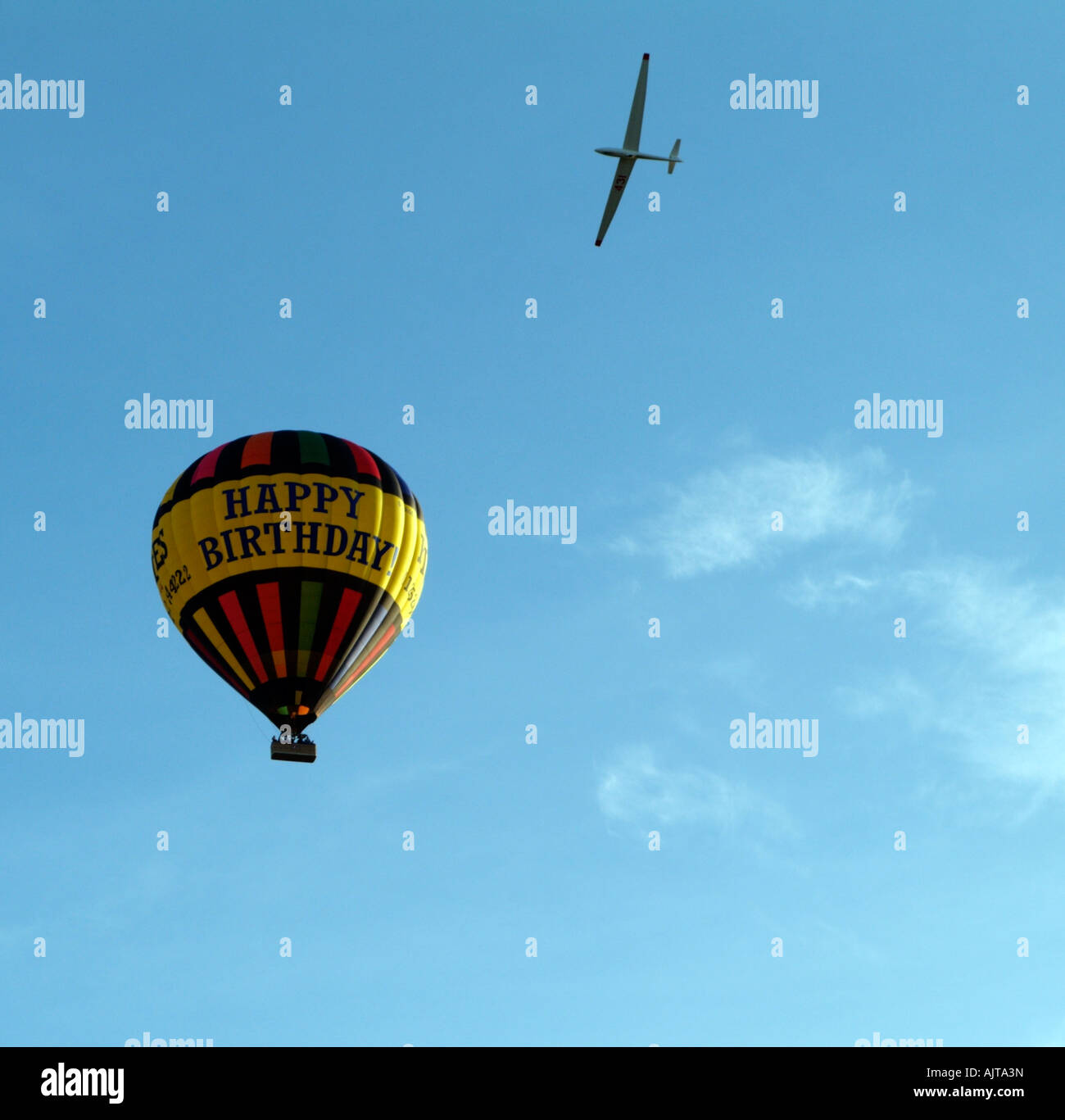Hot Air Balloon and a Glider in Flight Share Airspace Stock Photo Alamy