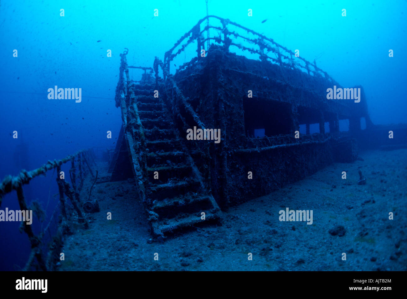 top of the quarterdeck Amoco Milford Haven oil tanker wreck Liguria Mediterranean Sea Italy Stock Photo