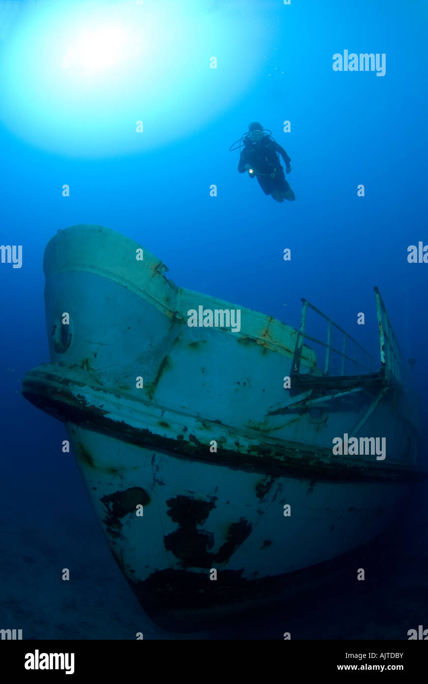 Diving at Wreck MV Karwela Mediterranean Sea Gozo Stock Photo
