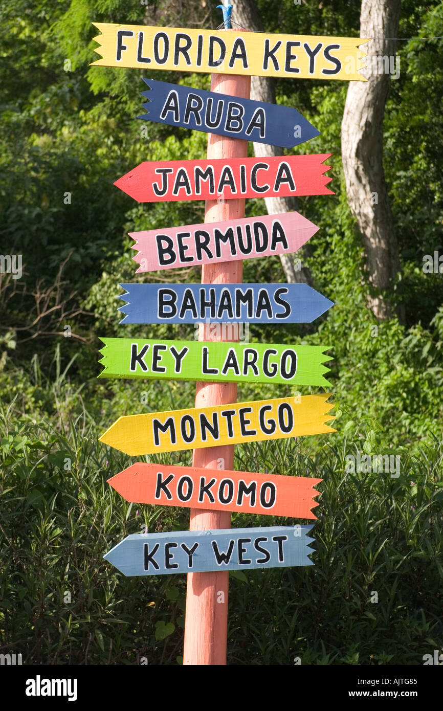 Colourful signpost showing directions - Colourful Signpost Showing Directions From The Florida Keys To Aruba AJTG85 