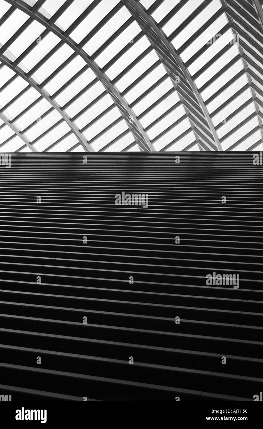 Black and white architectural photos of the interior of the Kimmel Center and Verizon Hall in Philadelphia PA Stock Photo