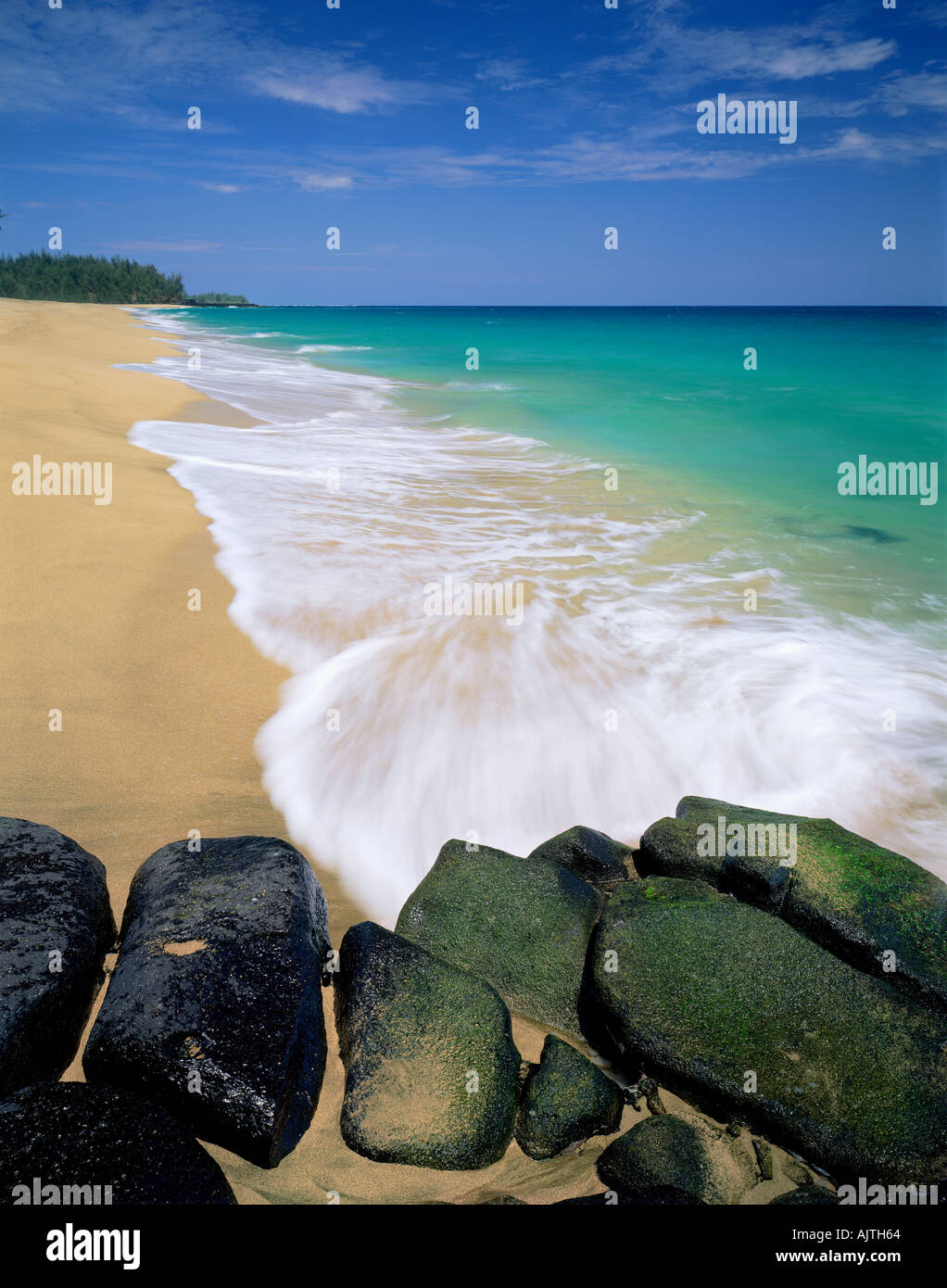 Kauai HI Lumahai Beach with sweeping wave on Kauai s north shore Stock