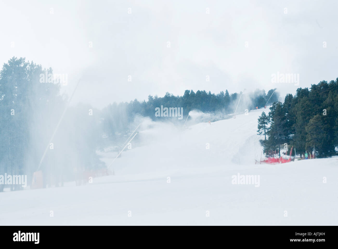 Ski slopes, artificial snow being sprayed Stock Photo Alamy