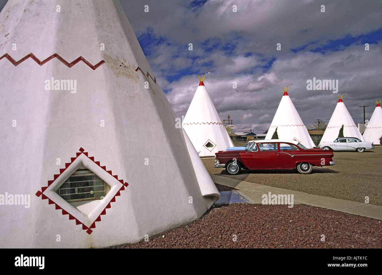 Teepeeshaped concrete rooms at Wigwam Motel on Route 66 in Holbrook, Arizona, USA Stock Photo