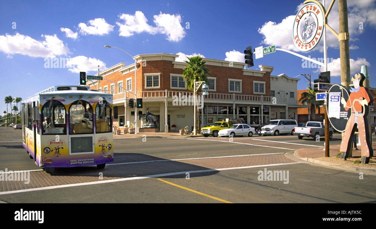 Trolley at Main Street, Arts District, Scottsdale, Arizona, USA Stock Photo