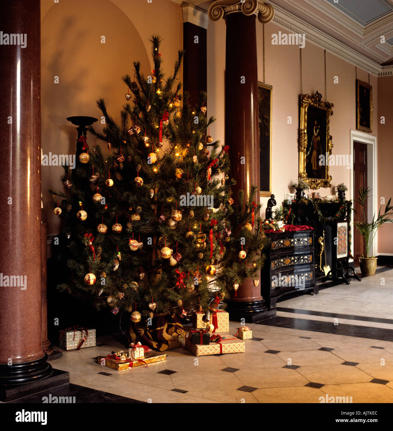 Cheshire Knutsford Tatton Hall Christmas tree in the entrance hall