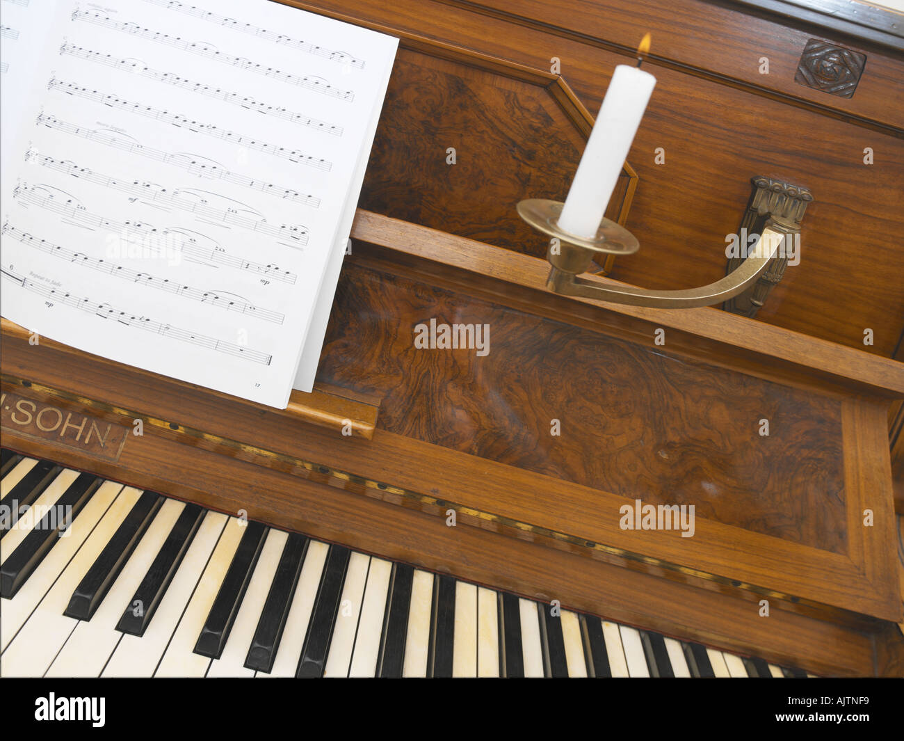 Upright Piano Keys Candle Music Stock Photo Alamy