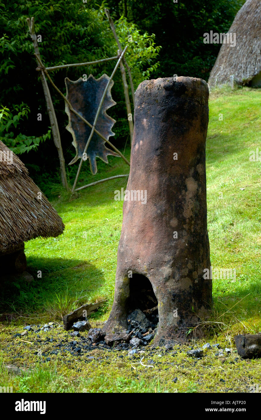 Reconstruction display of Iron age kiln showing how iron was extracted