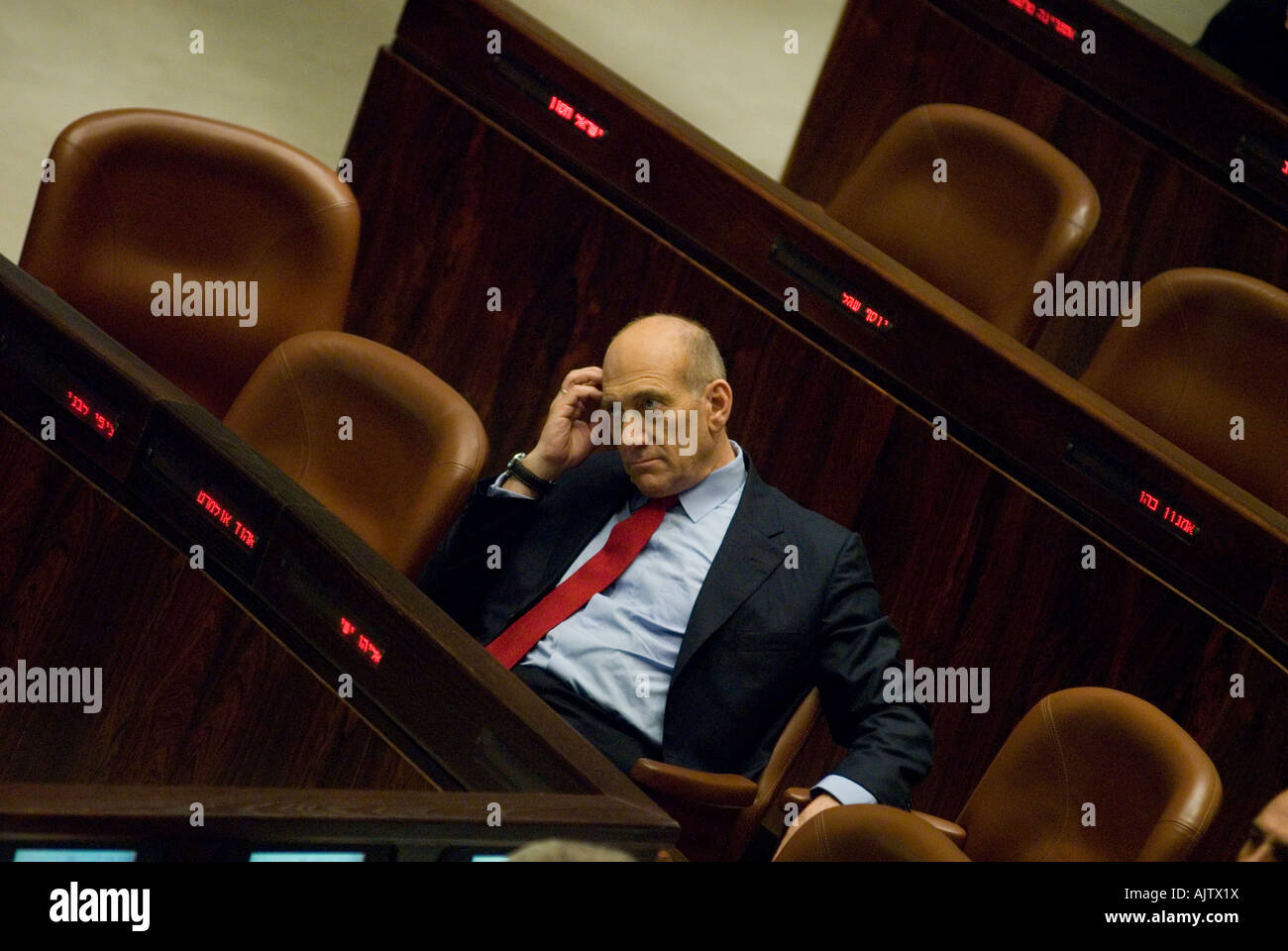 Israeli prime minister Ehud Olmert at the Israeli parliament Knesset in west Jerusalem Israel Stock Photo