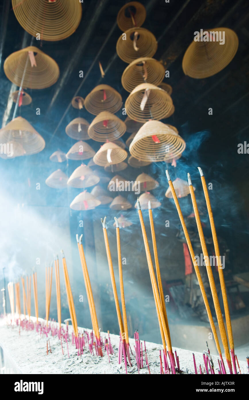 Incense burning in Chinese temple, low angle view Stock Photo Alamy