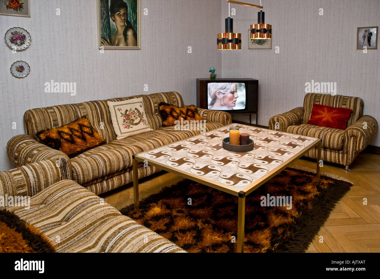 Old living room interior from the 1970th Stock Photo