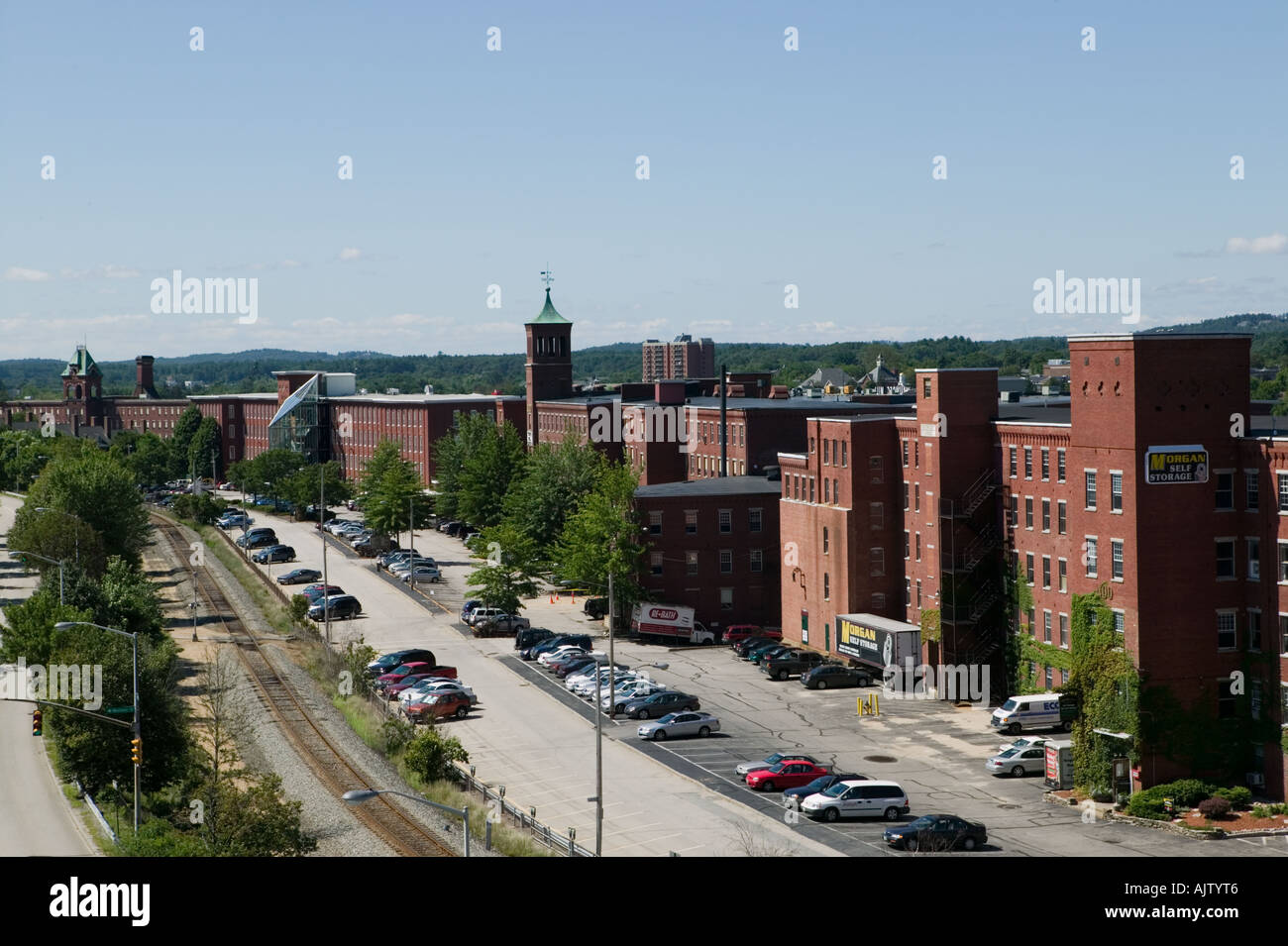 Amoskeag Mills on Merrimack River Manchester New Hampshire Stock Photo
