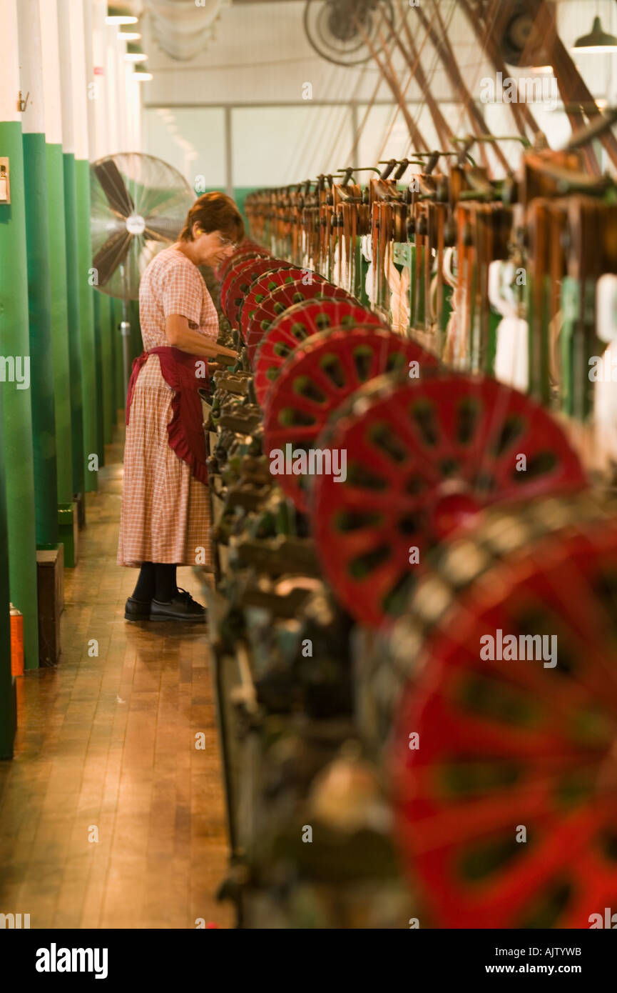 Weave room with operating looms Boott Cotton Mills Museum Lowell Massachusetts Stock Photo
