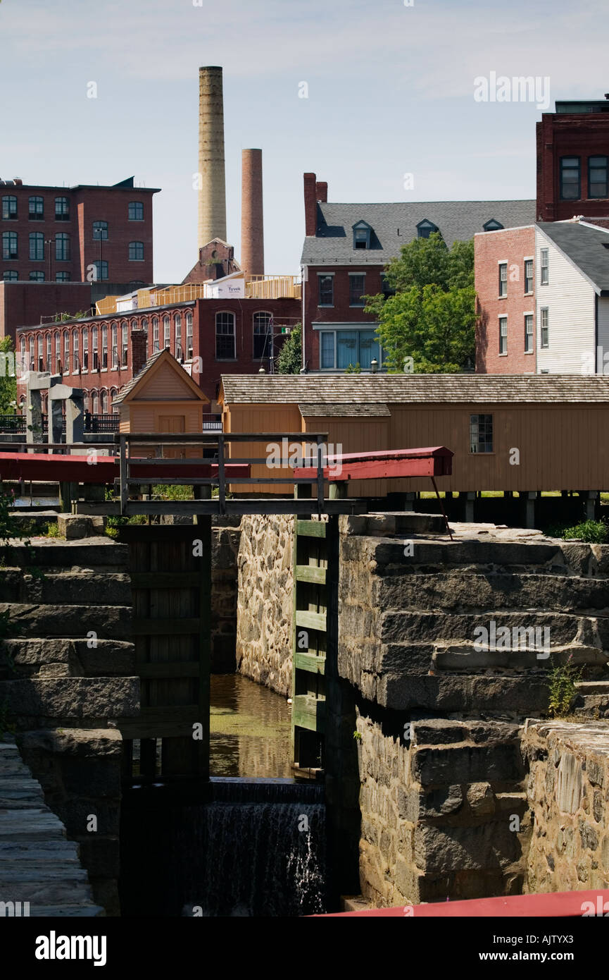 Lower locks Pawtucket Canal Lowell Massachusetts Stock Photo