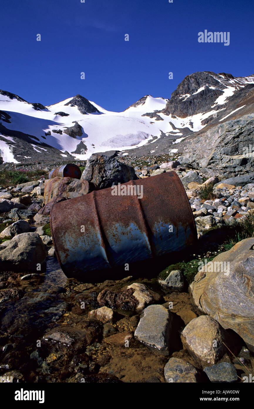 Pollution abandoned fuel drums South Chilcotin Mountains near Warner ...