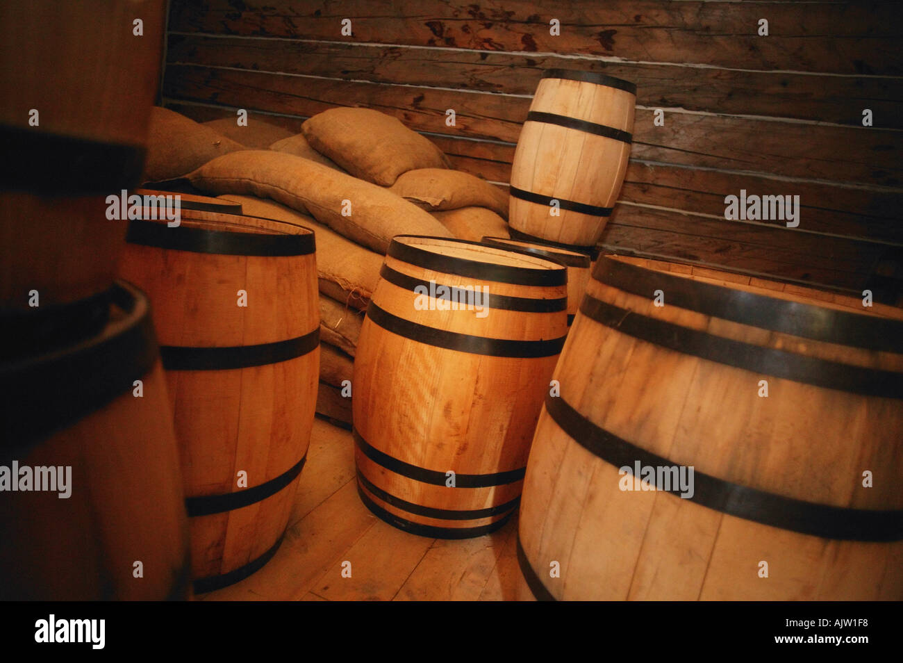 Storage barrels and sacks Stock Photo Alamy