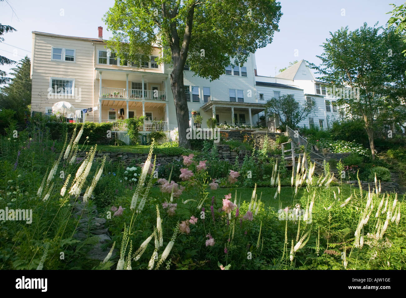 Residences with perennial gardens in posh Rensselaerville Albany County New York Stock Photo