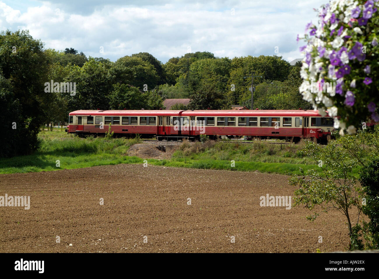SNCF Regional Railway Train in French Countryside at Santenay France Stock Photo