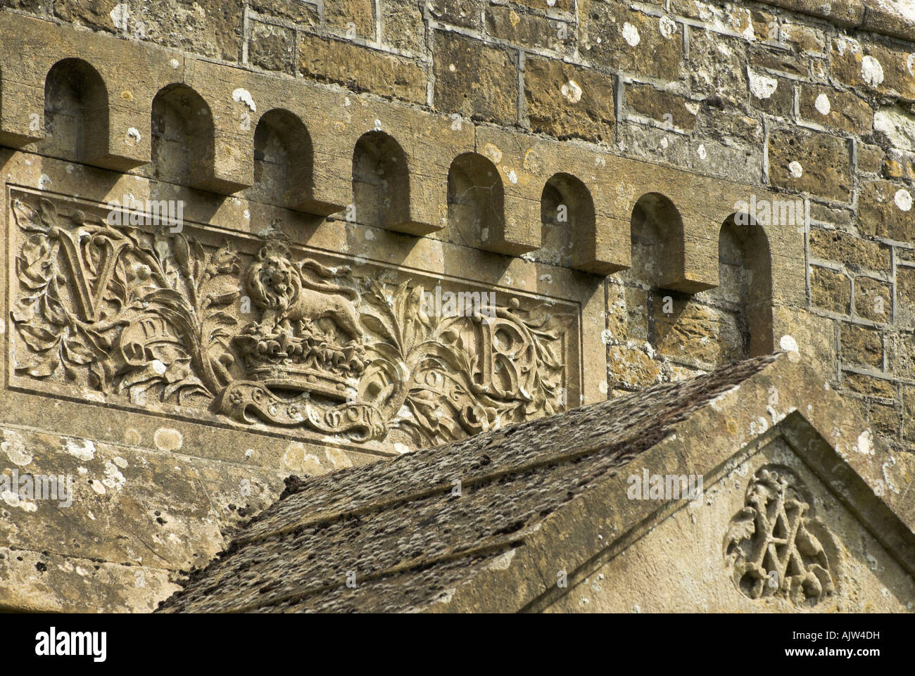 An ornate section of St Mildred's church, Whippingham near East Cowes, Isle of Wight Stock Photo
