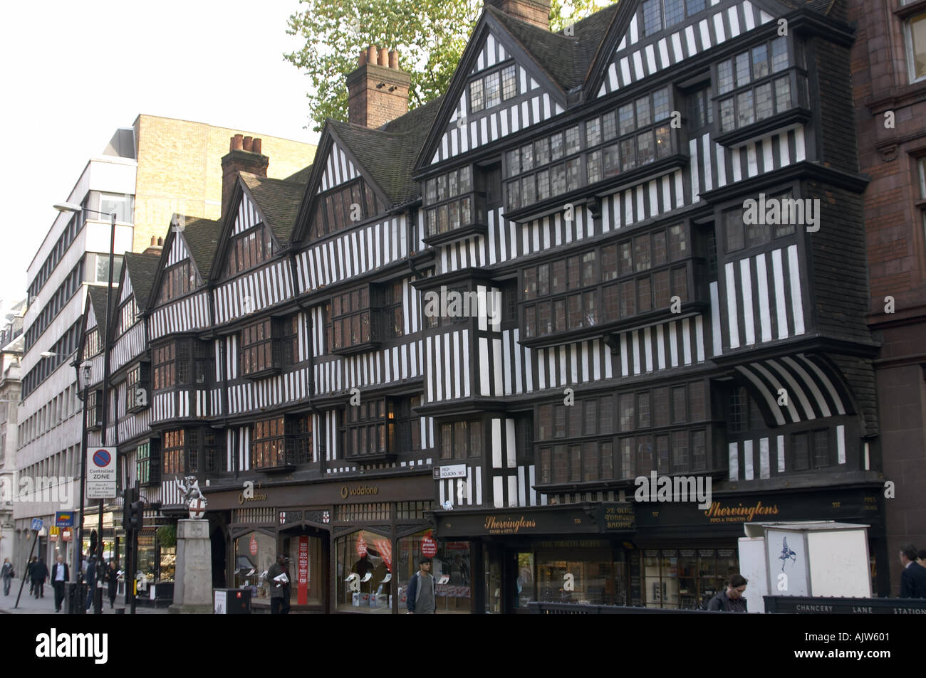 Half timbered medieval buildings High Holborn London EC1 Stock Photo