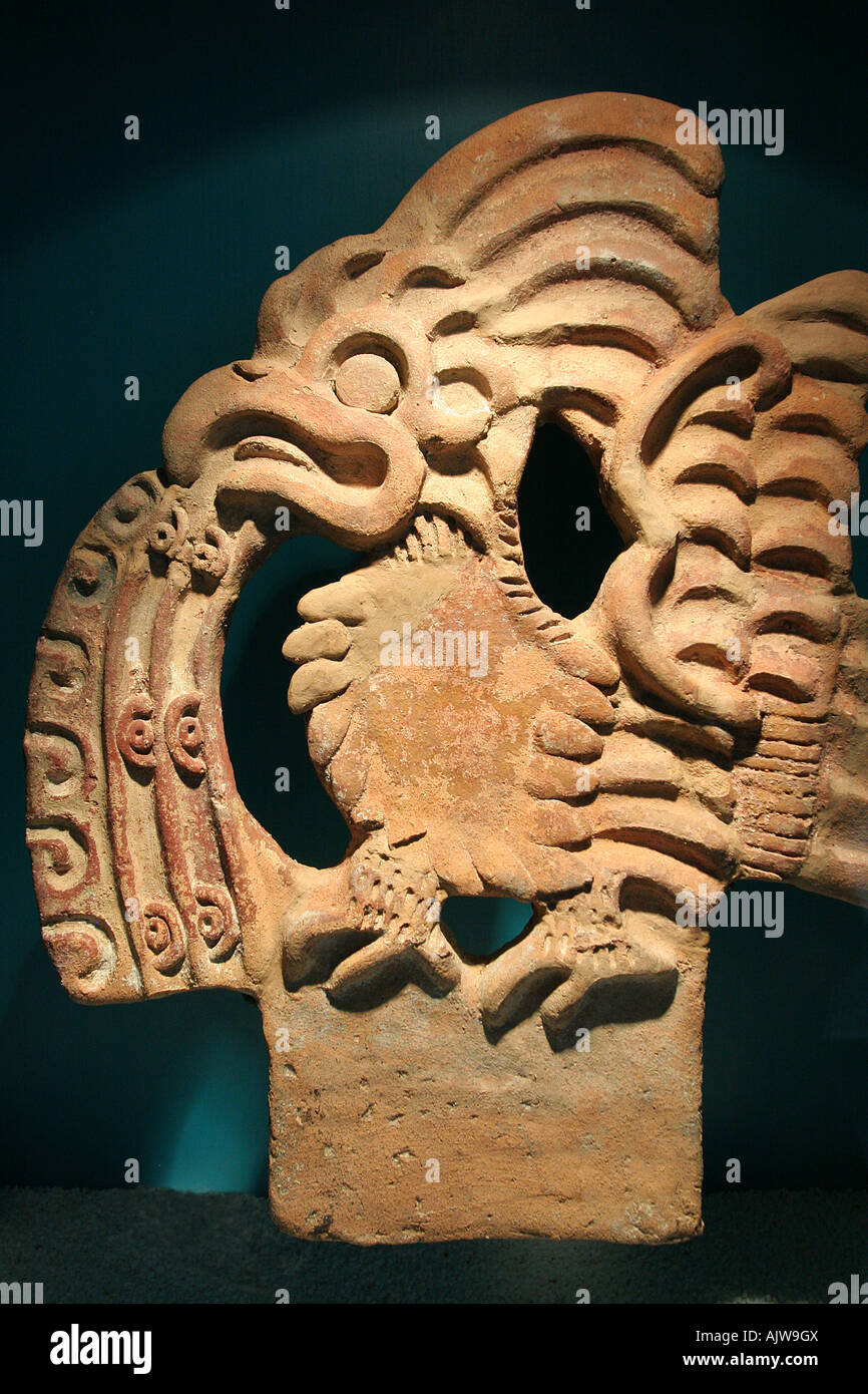 Stone sculpture of an eagle or other bird excavated at Teotihuacan, the precolumbian archeological site near Mexico City. Stock Photo