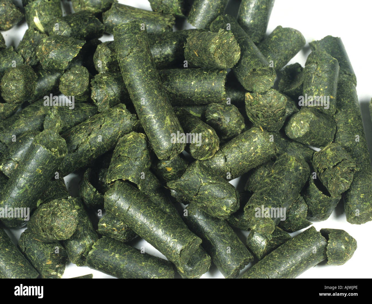 Artificially dried grass pellets used for animal feed Stock Photo