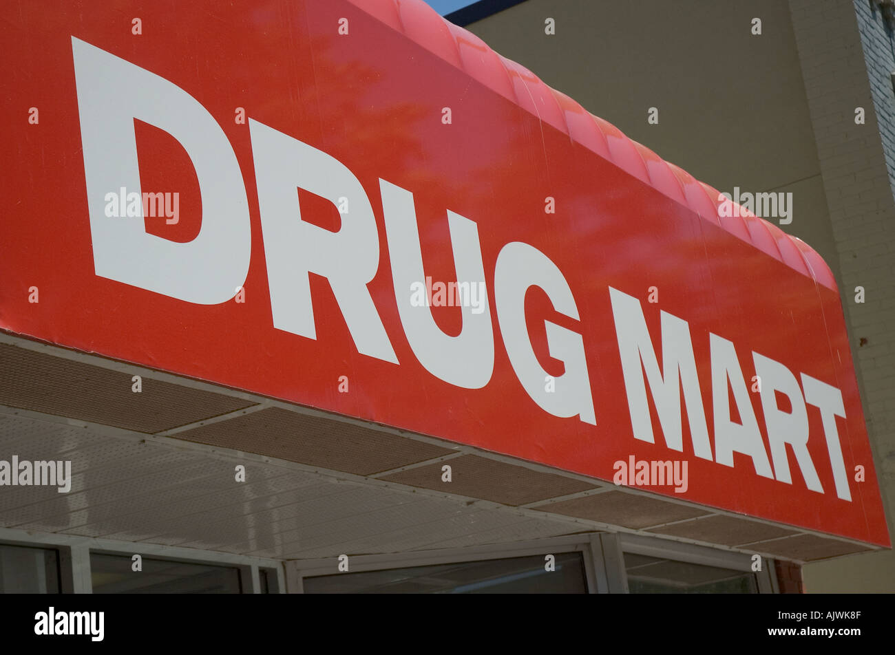 Drug mart sign on the main street in Collingwood Ontario Canada Stock Photo