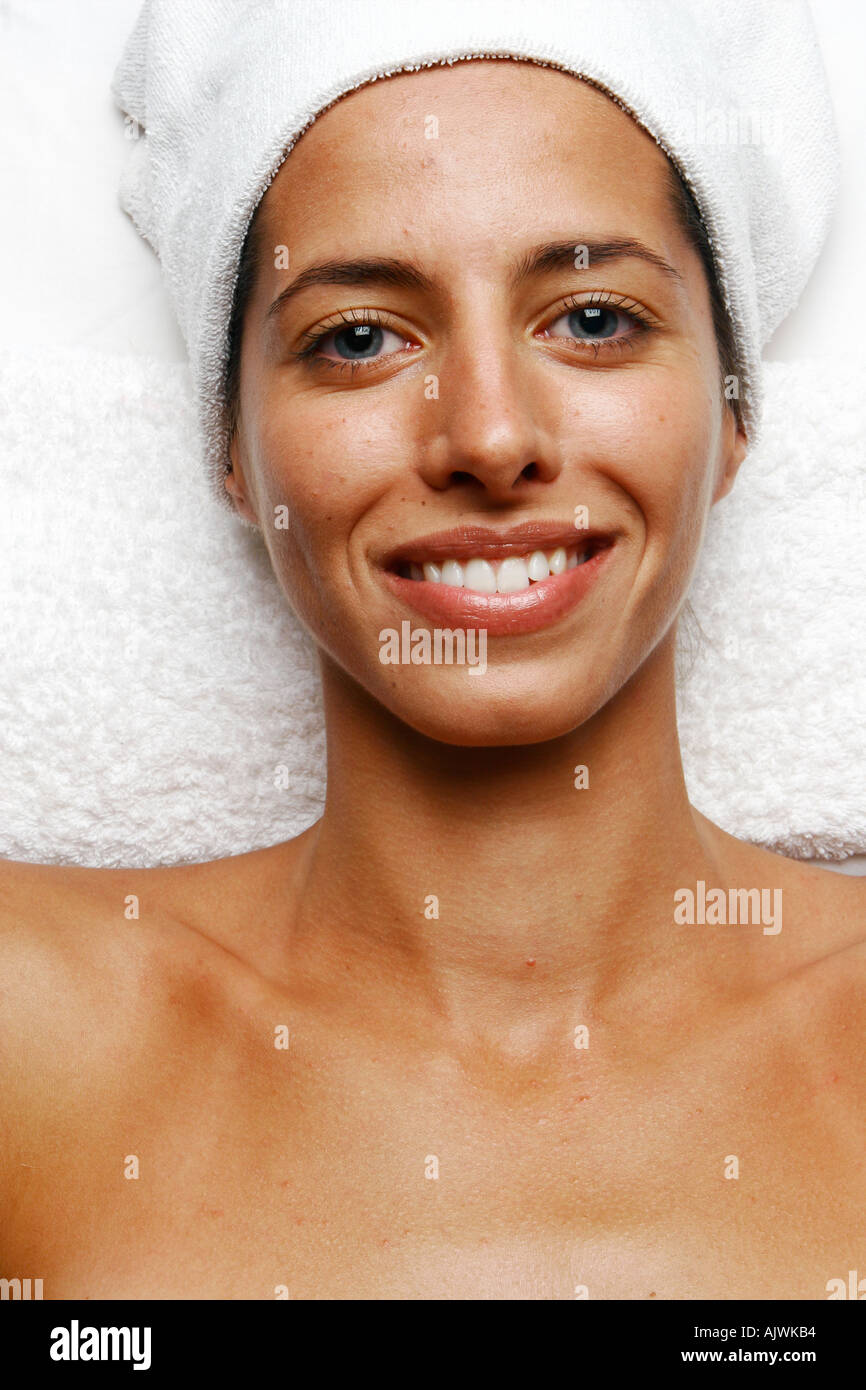 beauty massaging head shot Stock Photo Alamy