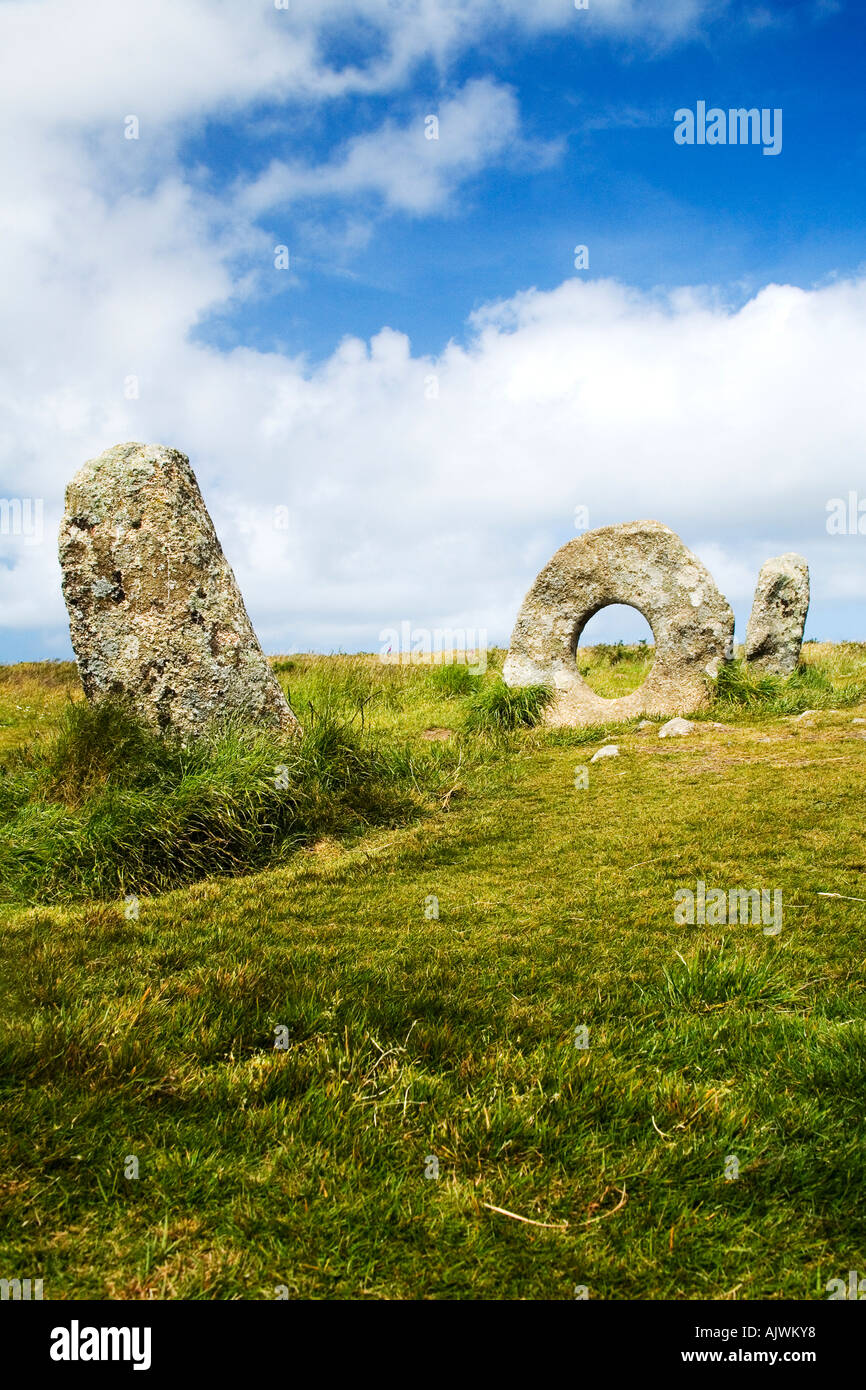 "Men an Tol" Men-an-Tol Megalithic standing stones near Madron and St Ives West Penwith Cornwall England UK United Kingdom Stock Photo
