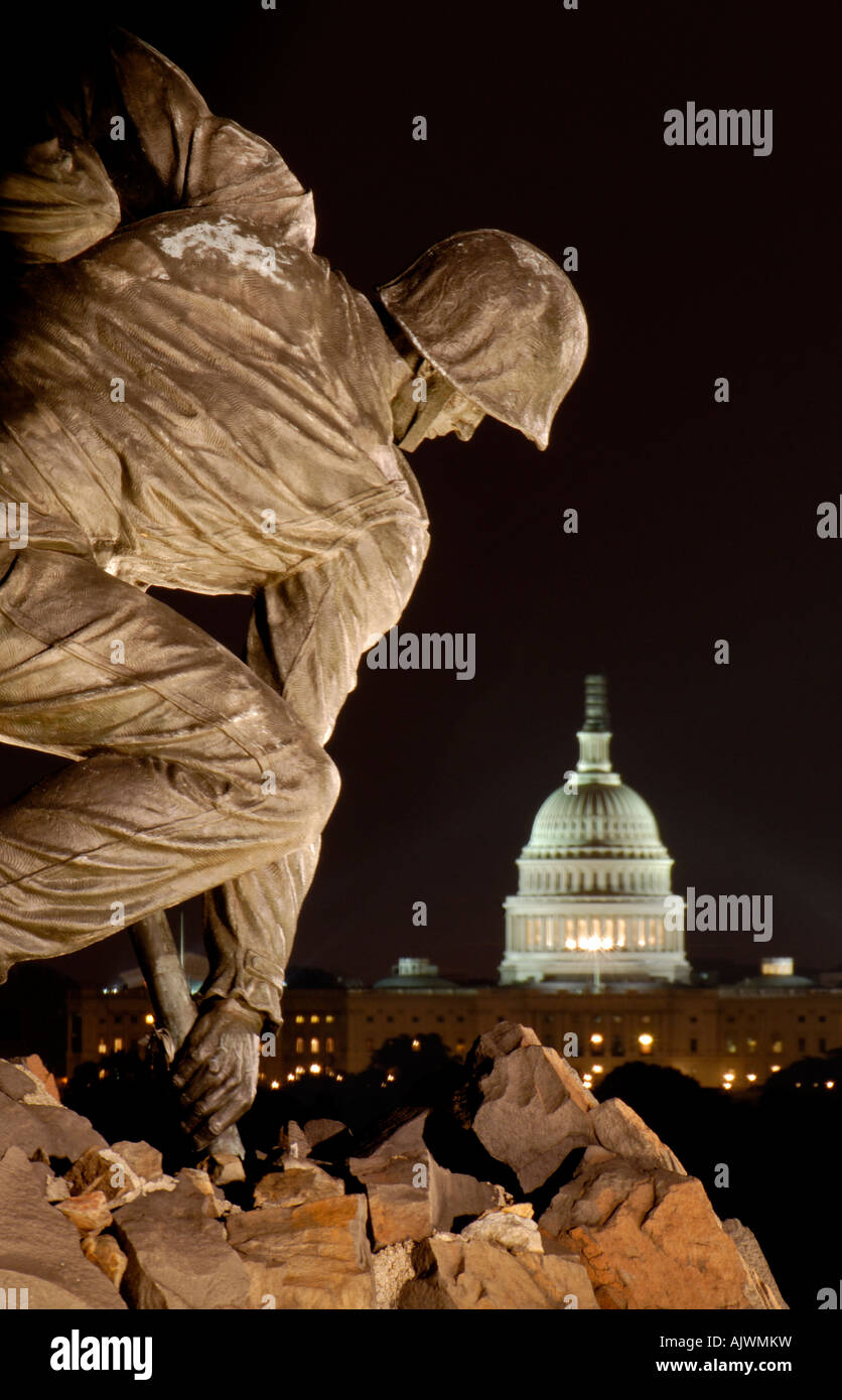 Iwo Jima / US Marine Corps War Memorial, Arlington Virginia, USA, with the U.S. Capitol in the background Stock Photo