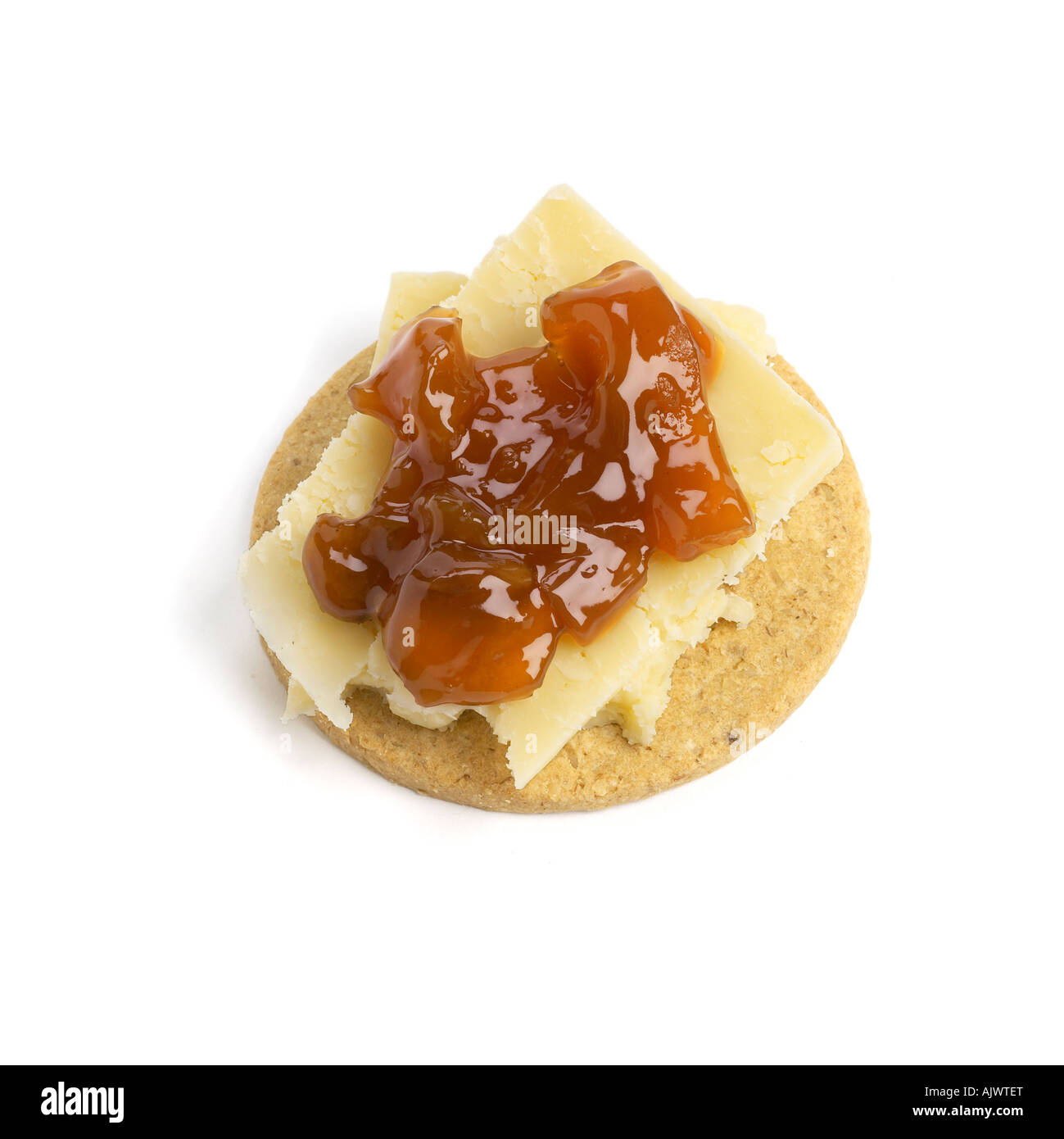Oatcake with Lancashire Cheese and Apple Chutney Stock Photo