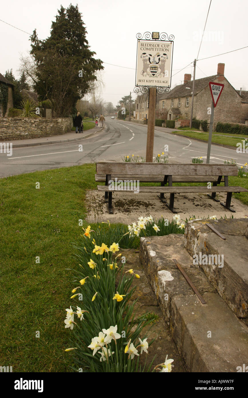 South Cerney village green and ancient cross Stock Photo Alamy
