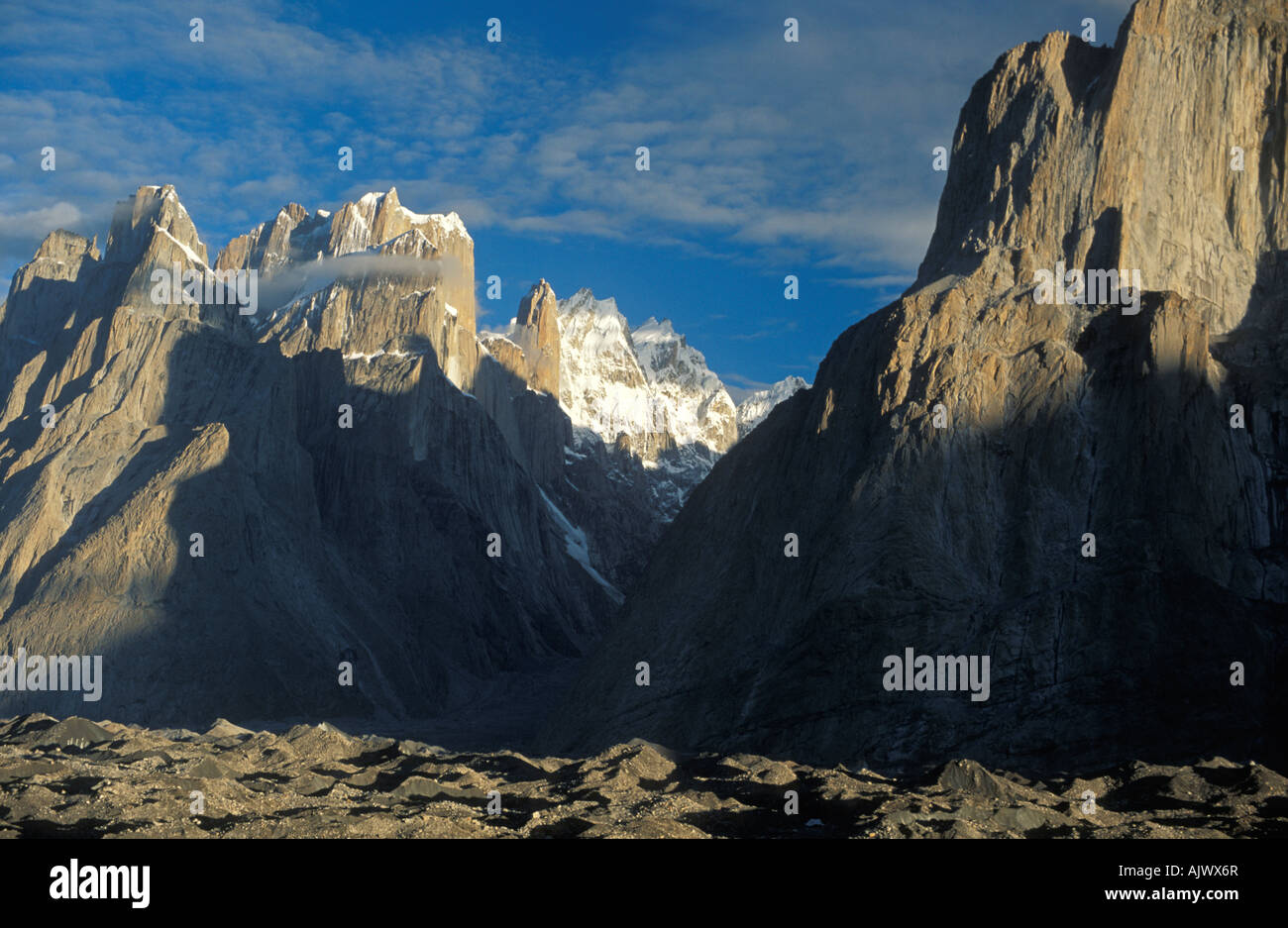 Tramps and Cathedral peaks with Baltoro glacier in the foreground ...