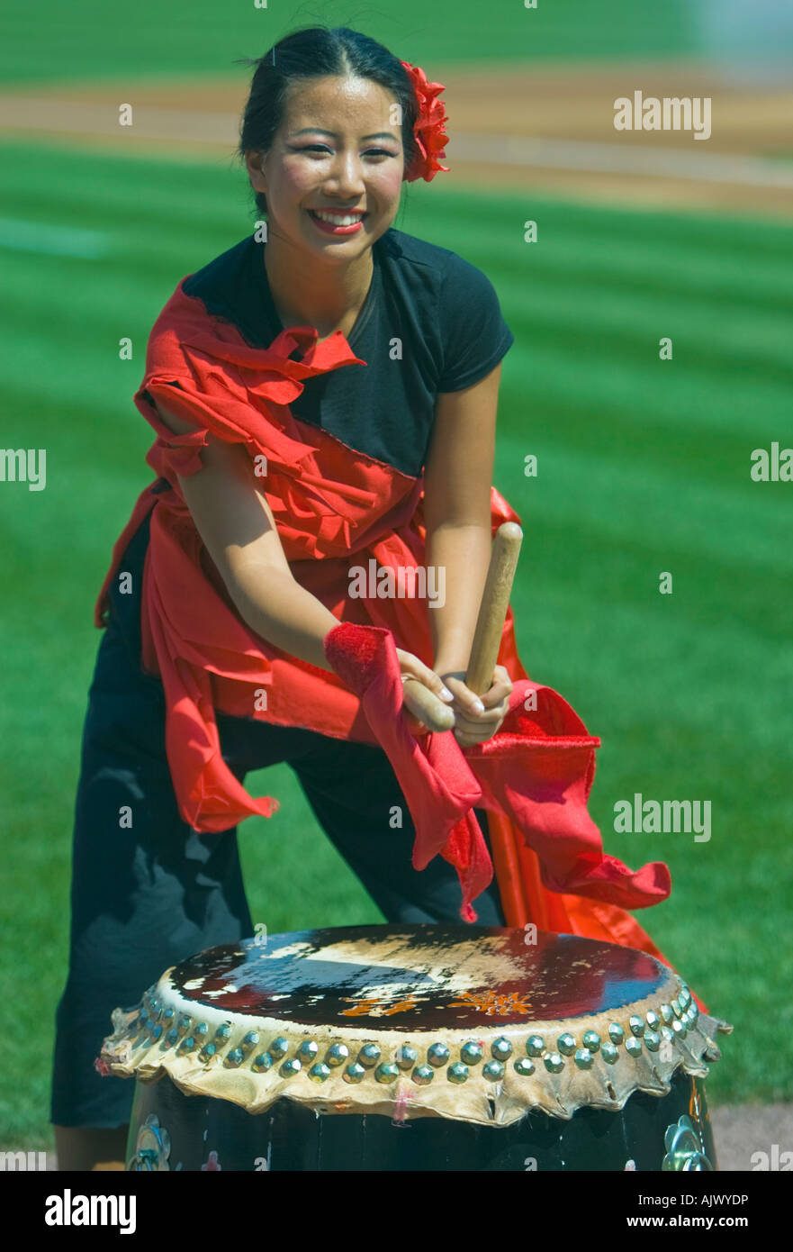 Taiwanese drummer playing a drum Stock Photo Alamy